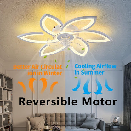 Yfrest Modern Semi Flush Mount Ceiling Fan with Lights - 30" White, 3 Light Color, 6 Speeds, Flower Design, Low Profile for Kitchen, Bedroom