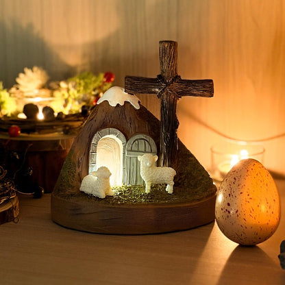 Giunn Tomb Easter Scene and Christian Cross Decoration, He is Risen Tomb Sculpture, Jesus Easter Decor, Jesus Nativity Scene Decoration for Religious Decorations, Home Office Tabletop, Shelf Decor