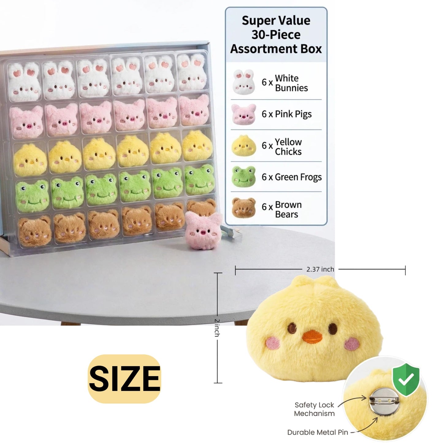 ZAOMENG 30 Pcs Cute Plush Brooch Bulk Stuffed Animals Party Favors Carnival Prizes,School Gifts,Goodie Bags Birthday Pinata Stuffers Classroom Prizes Treasure Box Backpack Accessories