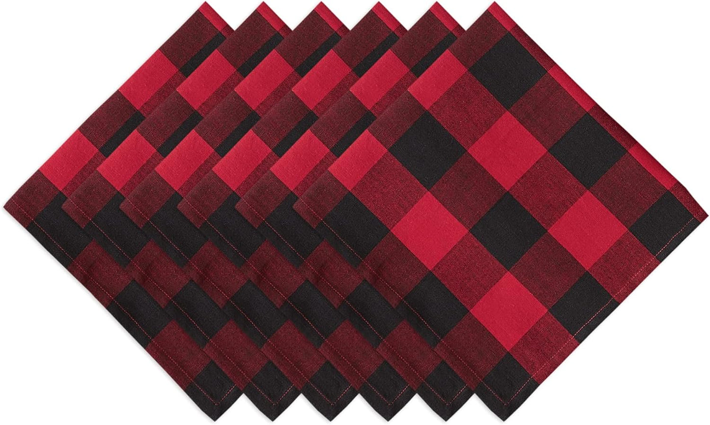 DII Buffalo Check Cloth Napkin Set, Classic Farmhouse, 20x20, Red & Black, 6 Piece
