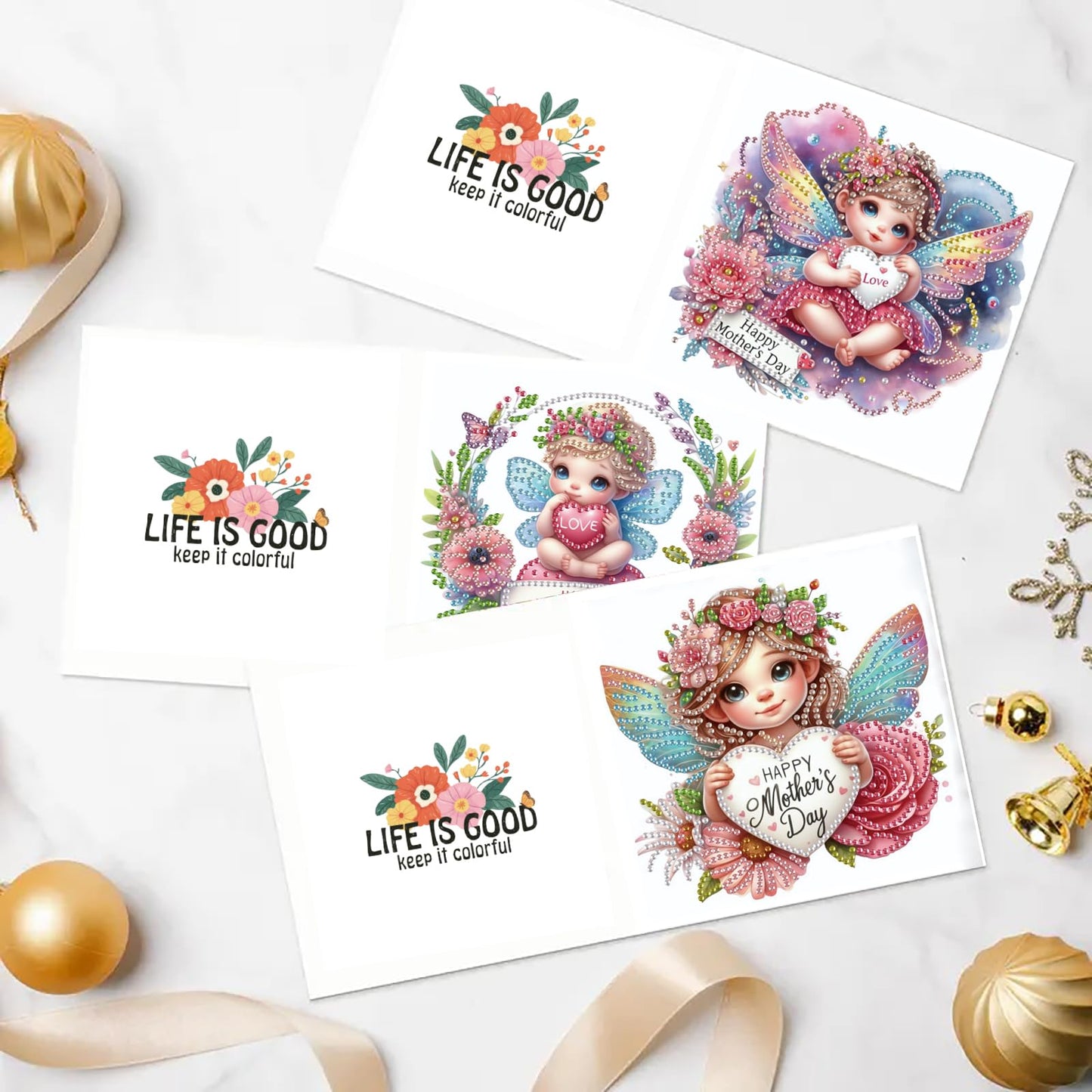 MaiYiYi 6 Pack DIY Happy Mother's Day Diamond Art Cards Rose Girl Diamond Painting Greeting Cards Dog Diamond Art Cards with Envelopes for Mother Grandma Friends Family