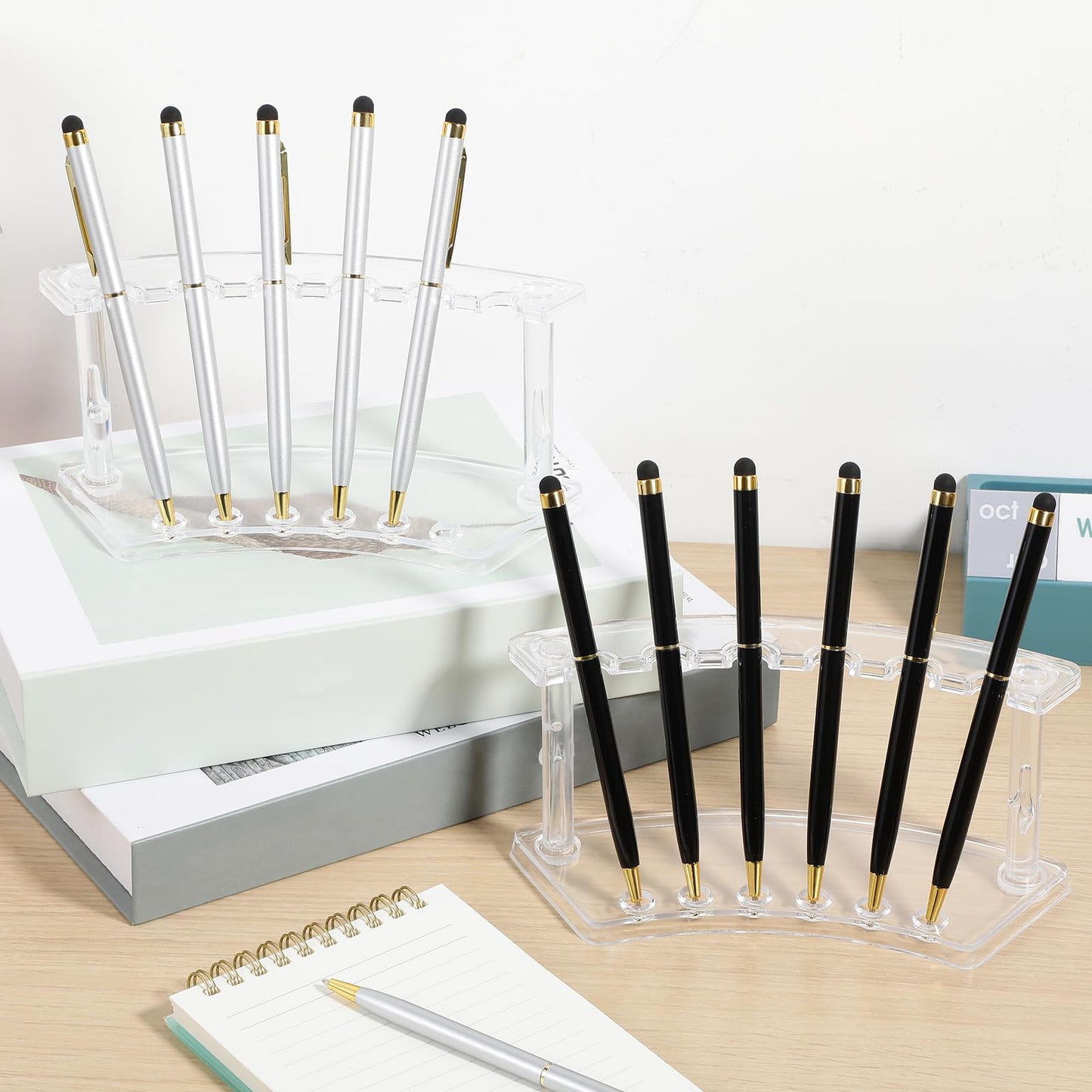 Chinco 10 Pieces Plastic Pen Holder Clear Display Stand 6-slots Display Stand Eyebrow Pen Makeup Brush Rack Organizer for Back to School Office Home Supplies, Vertical