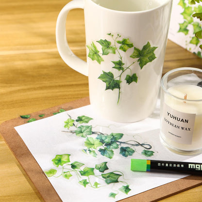 AuriicLeaf Botanical Leaf PET Stickers Set, 120PCS Transparent Plant Ephemera for Scrapbooking, Journaling, DIY Crafts, and Planner