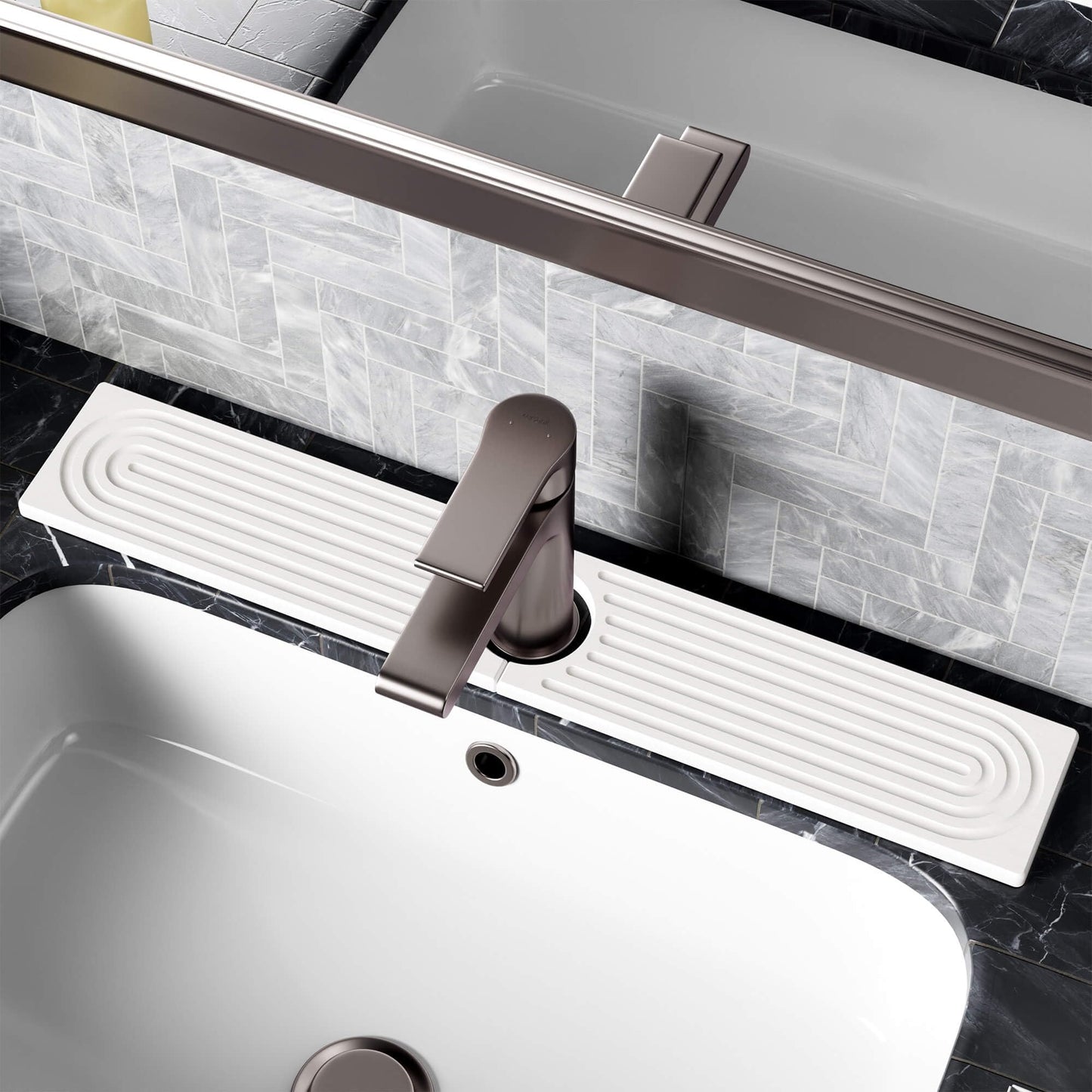 Stone Faucet Mat for Kitchen Sink, Diatomite Sink Protectors - Prevent Moisture Drying Stone Tray Fit Kitchen Counter & Bathroom Counter (White, 23.6" x 4")