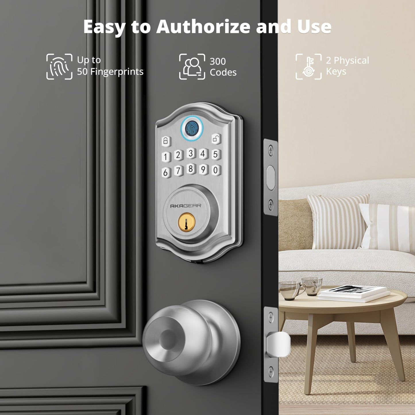 Keyless Entry Door Lock with Handle Set - Fingerprint Door Locks, Electronic Keypad Deadbolt, Smart Locks for Front Door, Auto-Lock & One Touch Locking, Easy Installation - Satin Nickel