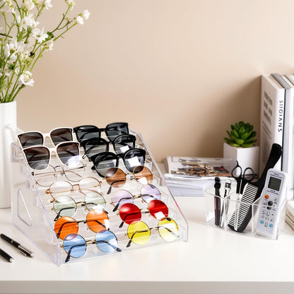 Cididu 7 Tier Acrylic Card Display Stand, Clear Versatile Display, Portable Paint Storage Rack with Brush Holder for Trading Cards, Sports Cards, Greeting Cards, Stickers, Cosmetic, Sunglasses