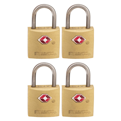 BRINKS TSA Approved Padlock, 22mm Solid Brass, Chrome-Plated with Hardened Steel Shackle, TSA Locks for Luggage, 4-Pack