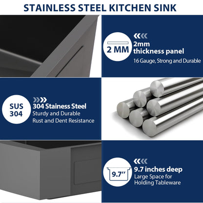 30 Black Farmhouse Sink - Lordear 30 inch Farm Kitchen Sink Workstation Apron Front 16-Gauge Gunmetal Black Stainless Steel Single Bowl Deep Kitchen Farmer Sinks, 9" Apron Height