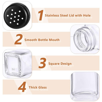 Bokon 48 Pack Glass Salt Shaker Bulk with Stainless Lids 2.7oz Small Spice Shaker for Kitchen Restaurants and Catering Wedding Party Supplies(Black,Classic)