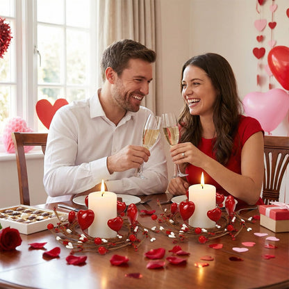 4 Pcs Valentine Candle Rings, Wreaths Red Heart and Berry Candle Holder Rings, Inner Diameter 3.2 Inch Candlestick Decoration for Valentine's Day Wedding Table Centerpieces