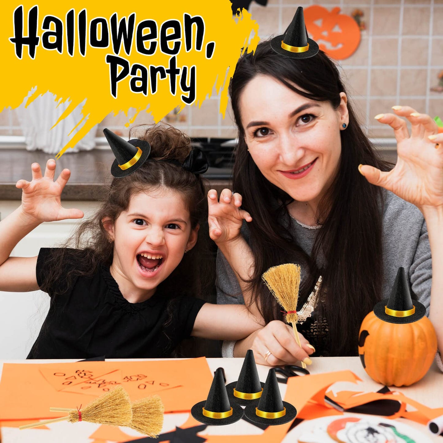 ZHWKMYP 28Pcs Mini Witch Hats, Small Witch Hat for Crafts Halloween Party Decorations