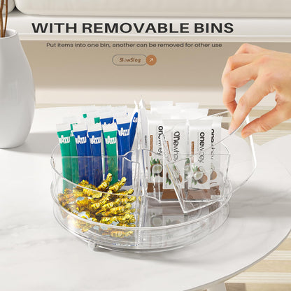 Slow Slog Lazy Susan Organizer, 9 inch Rotating Storage Organizer with 4 Removable-Bins,Turntable Organizer for Fridge, Kitchen, Vanity, Cabinet