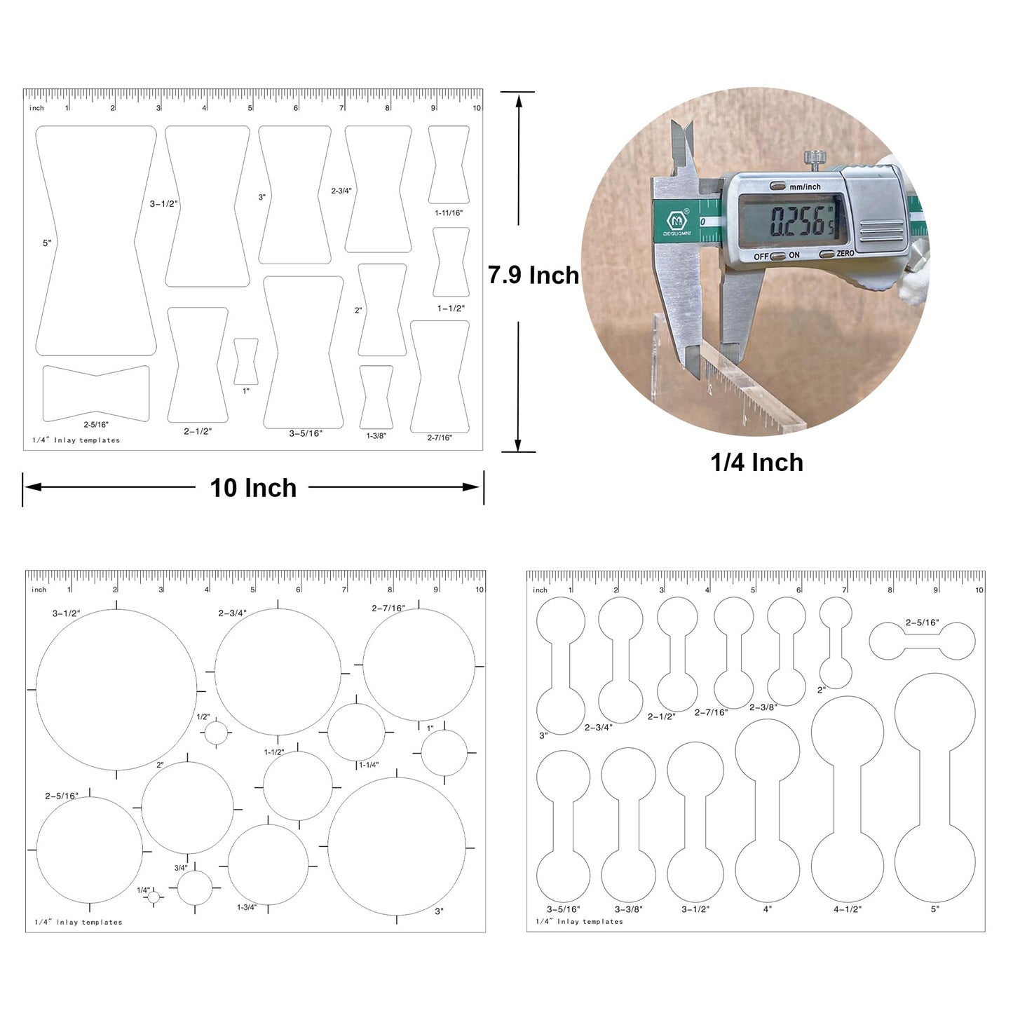 Monliful 10 * 7.9 inches 13 in 1 Router Jig Kit for Woodworking - Bowtie, Circle Inlay & Decorative Templates