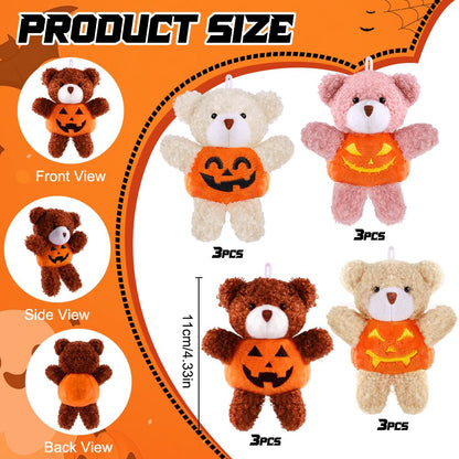 DULEFUN 12pcs Halloween Plush Bear Toys in Pumpkin Costume Trick or Treat Toy for Kids Boys Girls Goodie Bag Fillers Halloween Birthday Holiday Party Favors