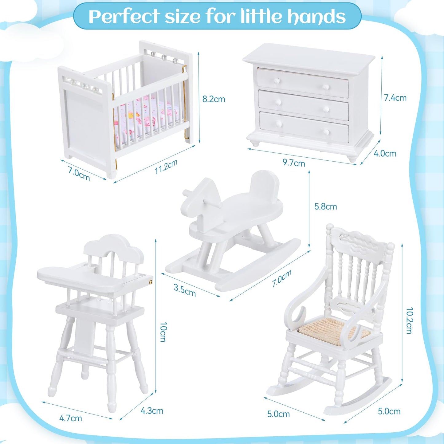 Silipull 5 Pcs 1: 12 Scale Wooden Dollhouse Furniture Set Miniature Wood Bedroom Furniture Wooden Dollhouse Accessories Encourage Creative and Imaginative Play for Kid Miniature Bathroom(White)