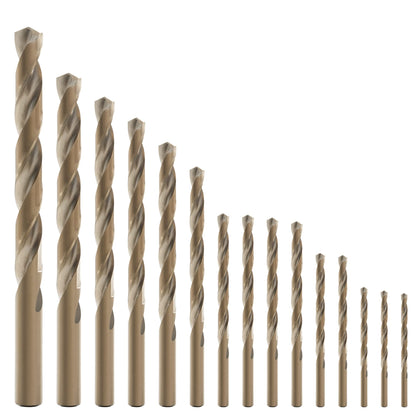 GMTOOLS 15Pcs Cobalt Drill Bit Set, M35 HSS, 135 Degree Tip, Twist Jobber Length Drill Bit Kit for Hardened Metal, Cast Iron, Stainless Steel, Plastic and Wood, with Indexed Storage Case 1/16"-3/8"