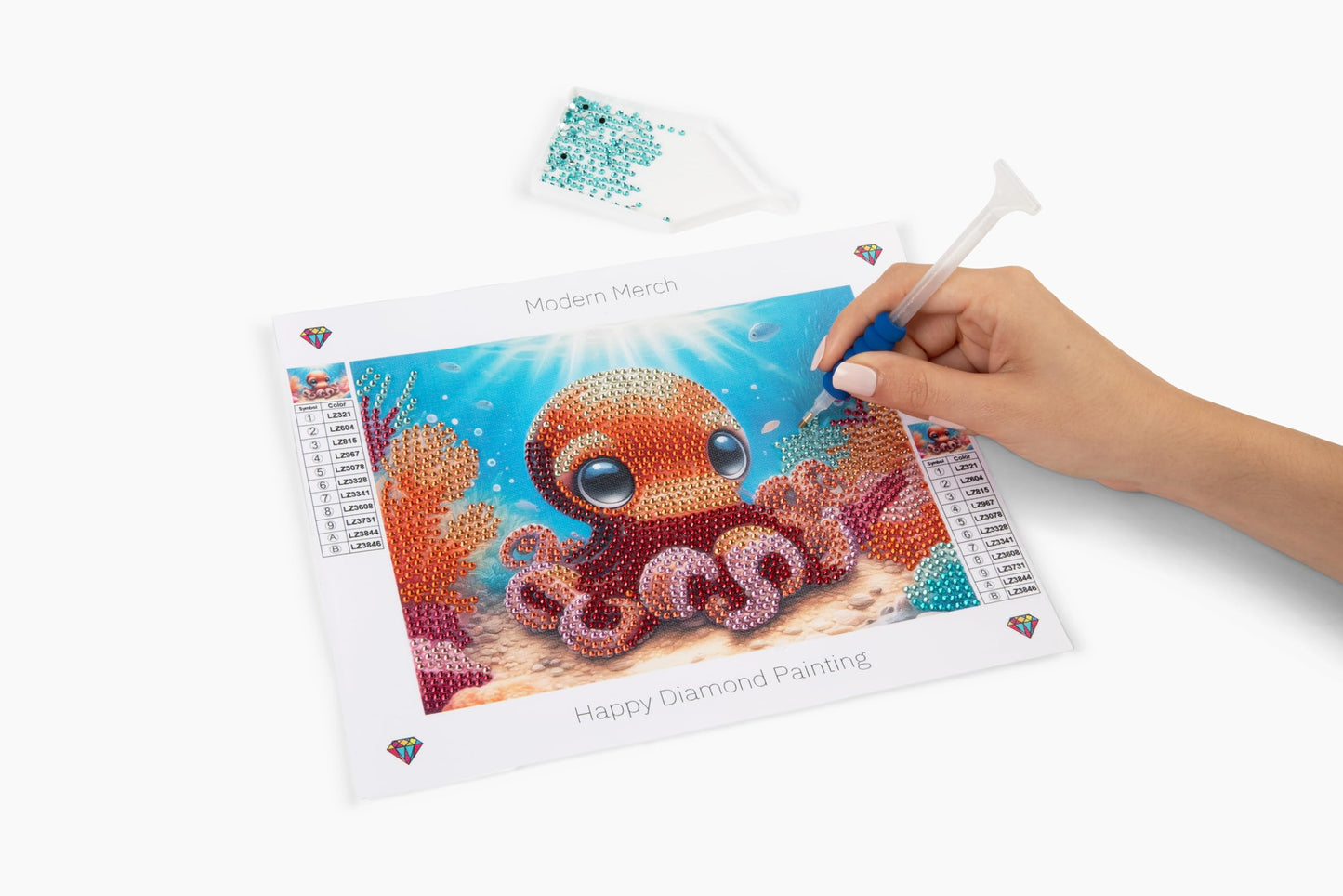 Modern Merch Small Diamond Art Packs Owl Octopus & Dragonfly, Animal Diamond Dots for Adults, Jewel Art Painting Kits, Mini Gem Arts and Crafts for Adults, Round Drill 3 Pack Partial Drill