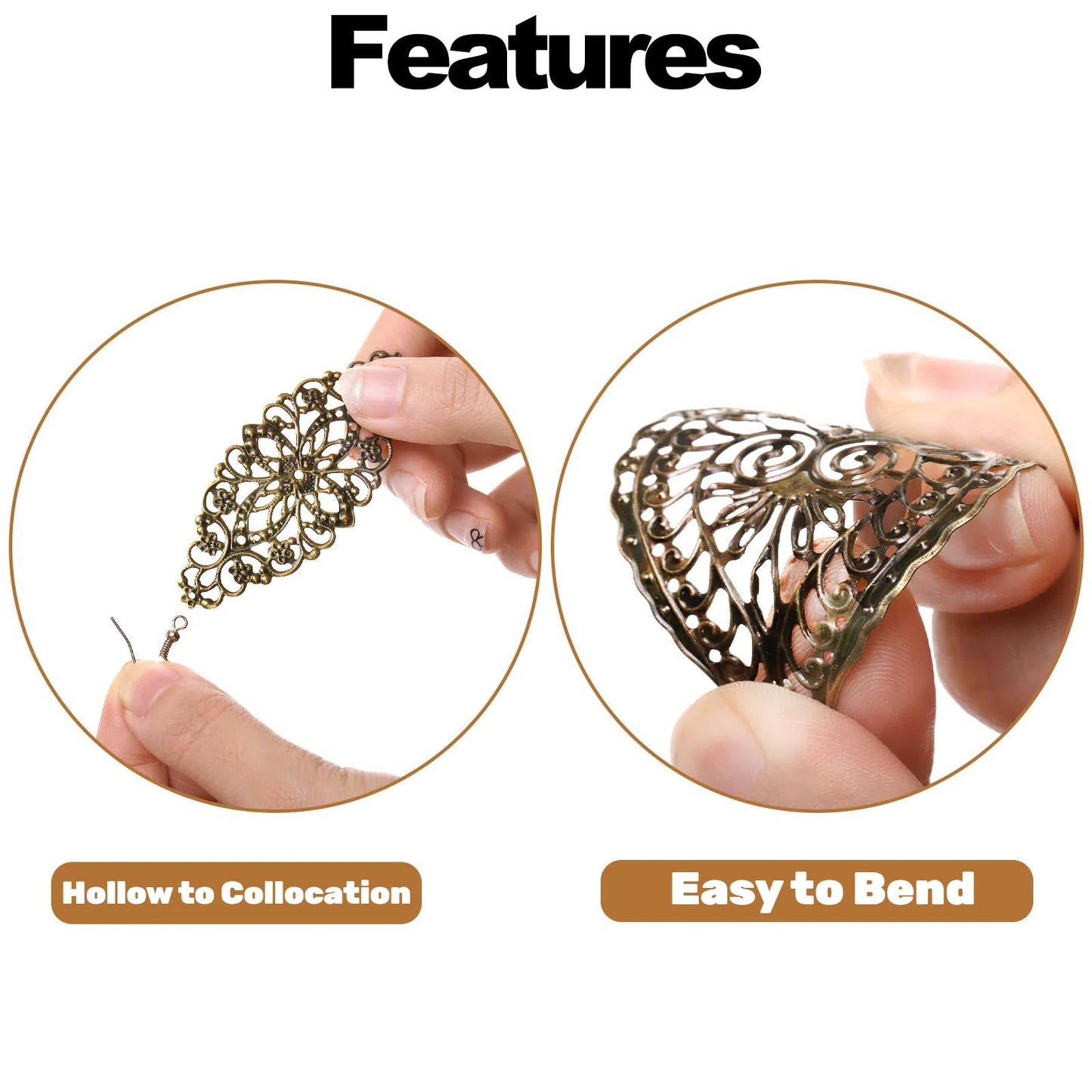 ZOOFOX 120 Pieces Filigree Connectors Charms, Mixed Vintage Earring Necklace Charms Collection, Filigree Metal Embellishments for DIY Jewelry Making, Antique Bronze