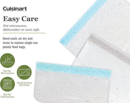 Cuisinart Reusable Food Storage Bags, 12 Pack Gray - Resealable Bags for Food, Leftovers, & Snacks to Store, Freeze or Refrigerate - BPA Free Flat Freezer Bags - Includes Small, Medium & Large