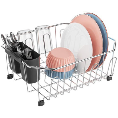 iSPECLE Small in Sink Dish Drying Rack - Stainless Steel Compact Inside Sink Dish Drainer for RV Apartment Kitchen, Rust Resistant, 11.6" W x 13.4" L, Silver