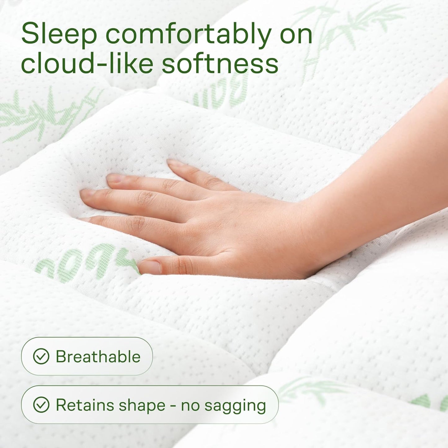 Niagara Sleep Solution King Size Mattress Topper - Ultra Soft Bamboo Viscose Pillow Top for Back Pain Relief | Naturally Cooling, Sage