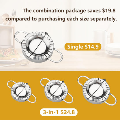3-in-1 Dumpling Press, Pierogi Maker, and Empanada Maker Press, 304 Stainless Steel with 3 Sizes (4”, 5”, 6”) for Homemade Dumplings, Pastries and Empanada Mold Manual Pasta Makers