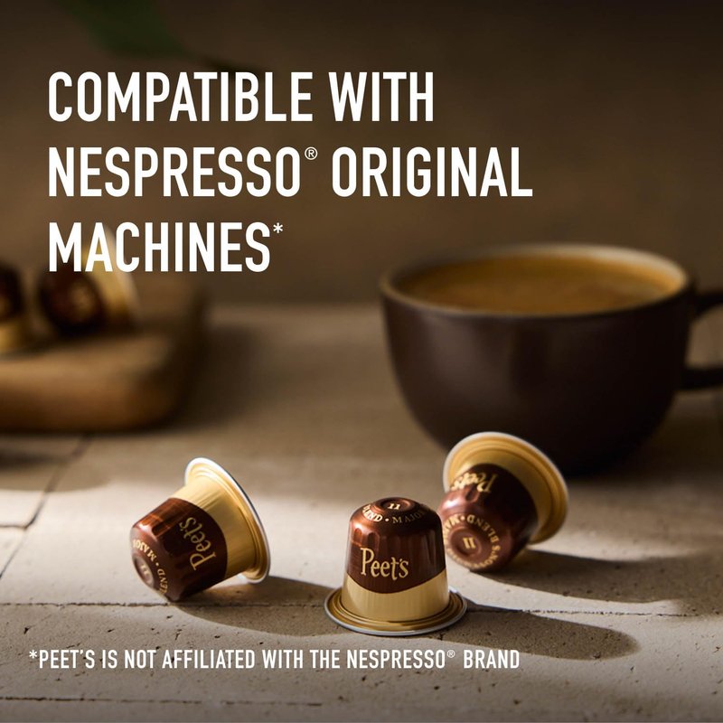 Peet's Coffee, Medium Roast Decaf Espresso Capsules, Compatible with Nespresso Original Machine, Decaffeinated Arabica Coffee - Decaf Ristretto Intensity 10, 100 CT (10 Boxes of 10 Espresso Capsules)