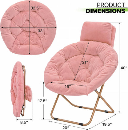 Magshion Saucer Chair with Removable Headrest, Folding Moon Chair for Adults, Oversized Comfy Reading Seat for Bedroom