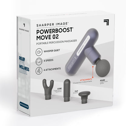 Sharper Image Percussion Massage Gun, Powerboost Move, Lightweight & Portable, 4 Attachments, 4 Speeds, Full Body Back & Shoulder Massager for Deep Tissue Muscle Recovery, Pain Relief & Soreness