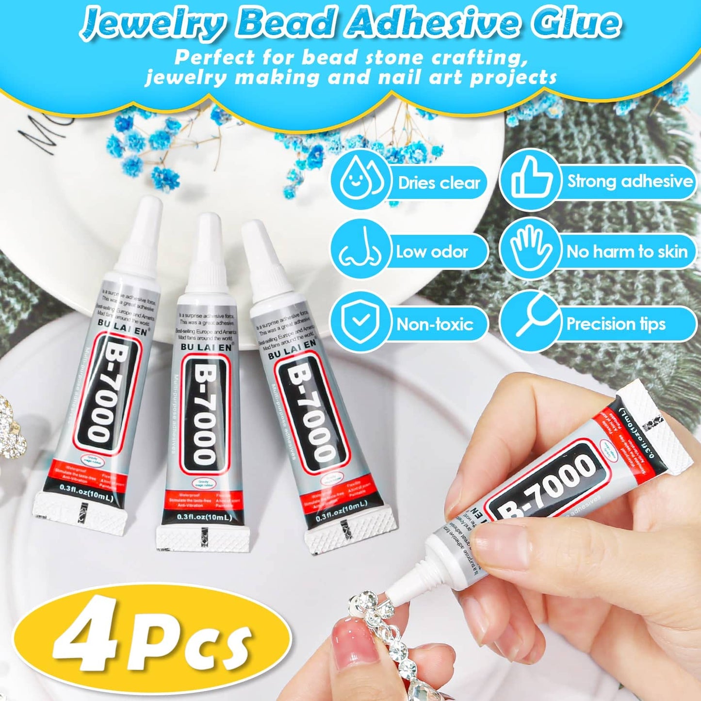 shynek B7000 Jewelry Glue with Rhinestones for Crafts, 6300Pcs Rhinestones with Gems Adhesive for Shoes Cloth Fabric with Picker Pencil for Crafting Diamond Art Graduation Cap Decorations