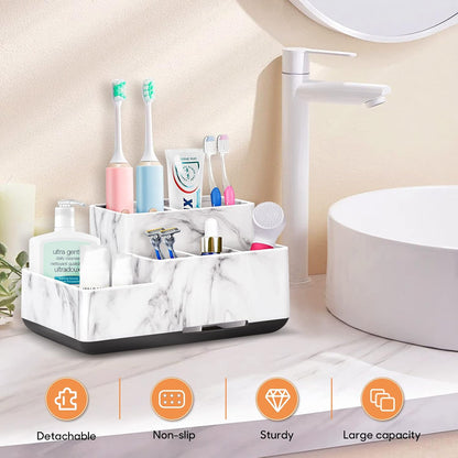Toothbrush Holder Bathroom Organizer, 5 Compartments for Cosmetic, Makeup, and Office Stationery Storage