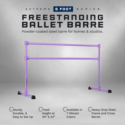 VITA Barre Portable Freestanding Double Ballet Barre, Extreme, 6 Ft Bars, Purple, Steel | Fixed Height, Made in USA, Home or Gym Exercise Equipment for Kids & Adults | Dance, Fitness, Pilates