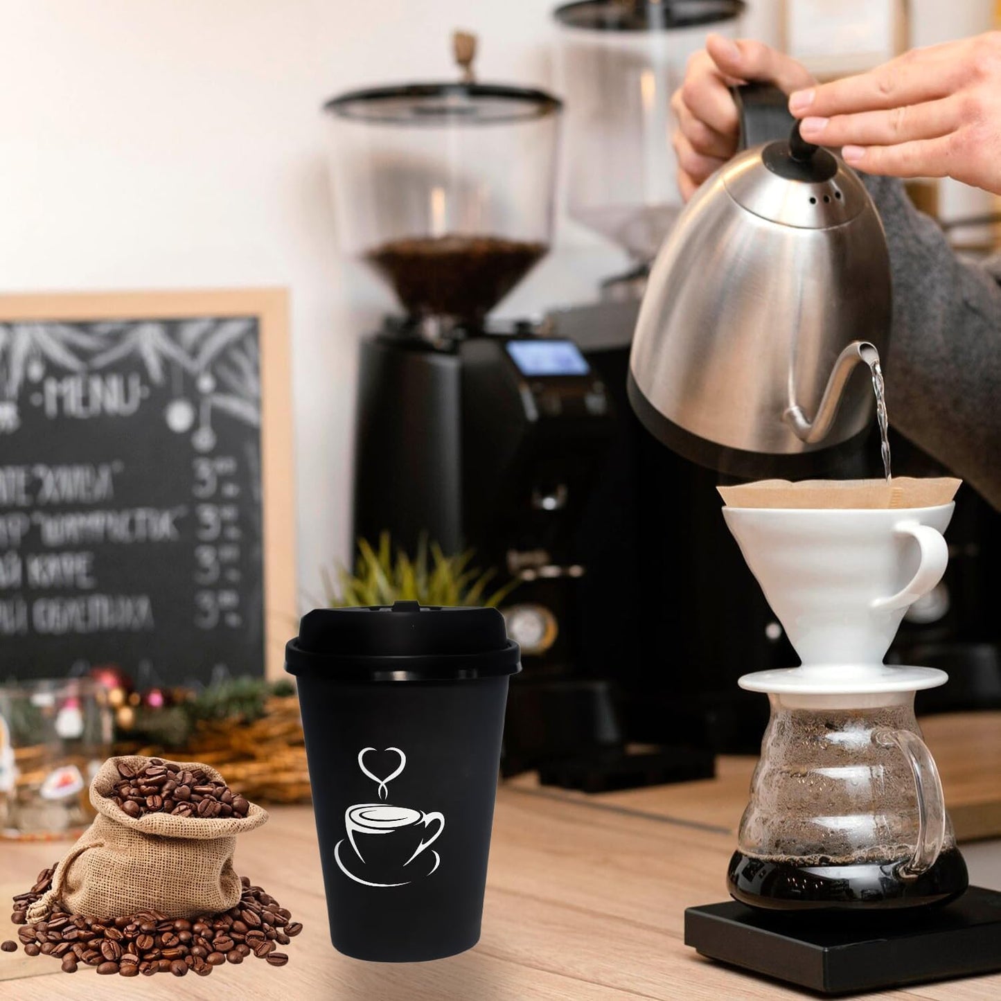 TreeMVI-50 Pack 12oz Coffee Cups with Lids: Disposable Black Coffee Cup Sturdy to Go Leak-Proof Paper Containers Set for Hot and Cold Beverage, Home, Office, Party