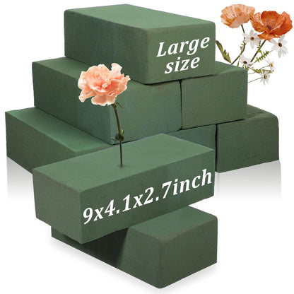 Ckhoid 6 Pcs Large Floral Foam Blocks for Fresh and Artificial Flowers Each (9" L x 4.1" W x 2.6" H) Wet and Dry Flower Foam for Wedding, Birthdays, Home and Garden Decorations (Green)