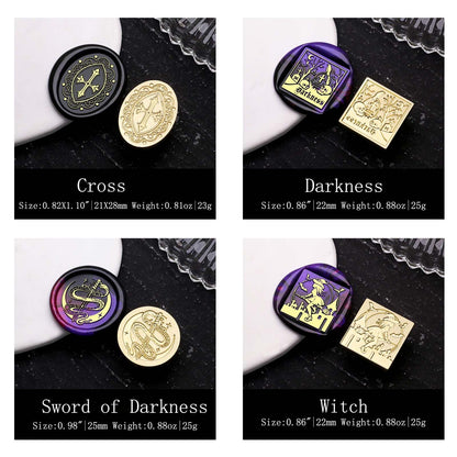 Halloween Wax Seal Stamp Kit - 4Pcs Wiccan Series Sealing Wax Stamps (Bat Witch, Crow's Graveyard, Jesus Cross, Snake Sword Moon)