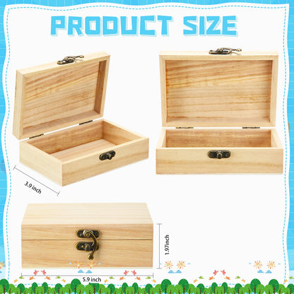 Tuanse 12 Pcs Unfinished Wooden Box with Hinged Lid Wood Small Craft Unpainted Jewelry Keepsake Rectangle Treasure Gift Storage Box for DIY Craft Home Storage Art Project, 6 x 4 x 2 Inch