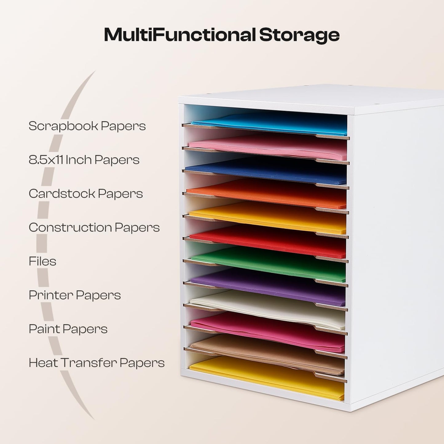 Caydo 12 Slot 8.5" x 11" Paper Organizer Storage, Wood Adjustable Shelves Paper Storage Shelf Holder for Scrapbooks, Cardstock, Construction & Printer Papers, Files for Office Home Desk