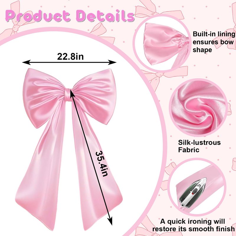 JUICYRAUL 23x35 Inch Large Pink Satin Bow,Giant Ribbon Tie for Coquette Room, Xmas Tree, Birthday, Graduation, Wedding Proposal & Baby Shower Decor