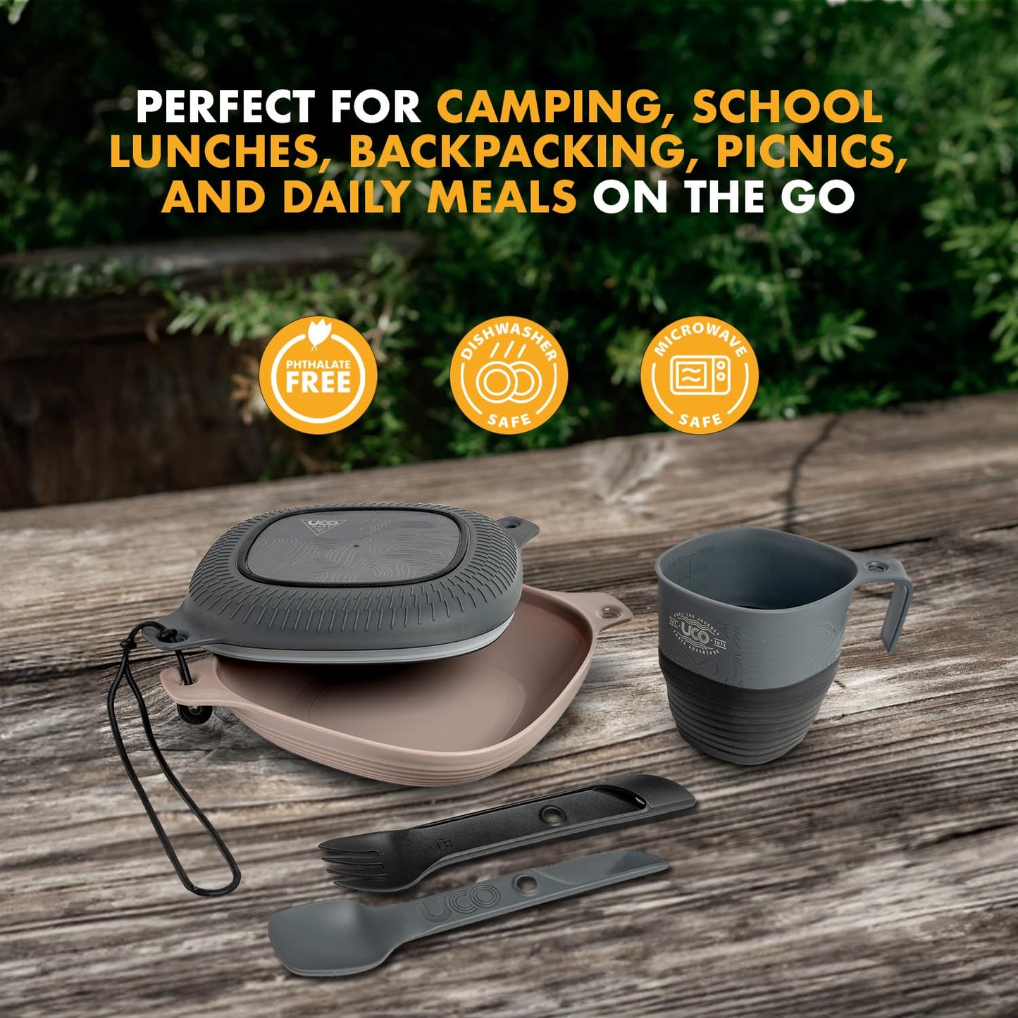 UCO 6-Piece Camping Mess Kit with Bowl, Plate, Camp Cup, and Switch Spork Utensil Set