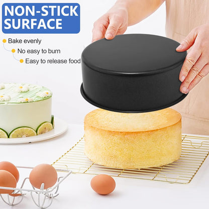 P&P CHEF 8 x 3 Inch Nonstick Cake Pan Set of 2, Round Baking Pans for Birthday & Wedding Layer Cake