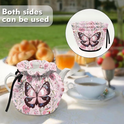 Gradient Butterfly Breakfast Kettle Cover, Pink Insulated Bag for Teapot, Easy to Clean, Perfect for Afternoon Tea