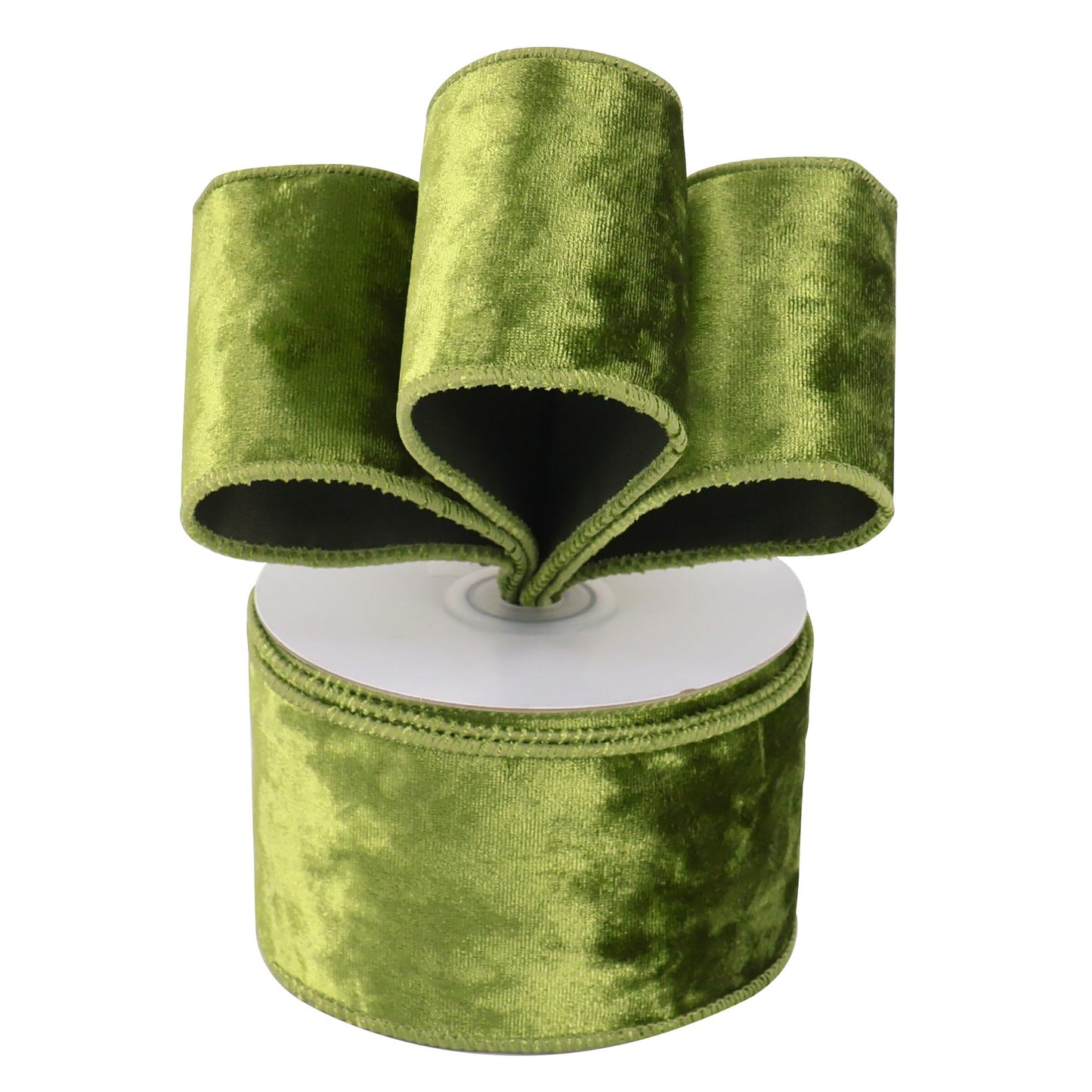 MEEDEE Moss Green Velvet Wired Ribbon 2.5 Inch - 10 Yards Crushed Velvet Christmas Ribbon for Tree Decoration, Wreath Supplies, Crafts Bow Making