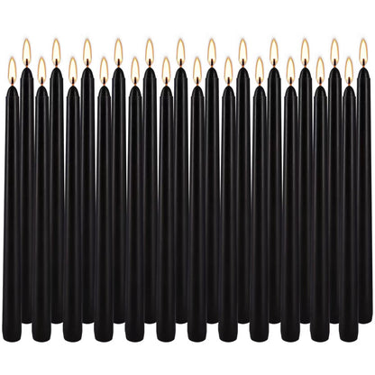 YOROXRG 24 Pack Black Taper Candles, 7-8 Hours Burn Time, Unscented, Smokeless and Dripless, 0.75 x 10 Inch Dinner Candle Set for Halloween, Household, Wedding, Party and Home Décor Candlesticks