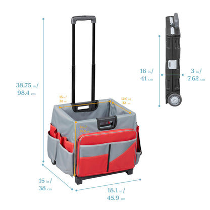 ECR4Kids Universal Rolling Cart with Canvas Organizer Bag, Mobile Storage, Red/Grey