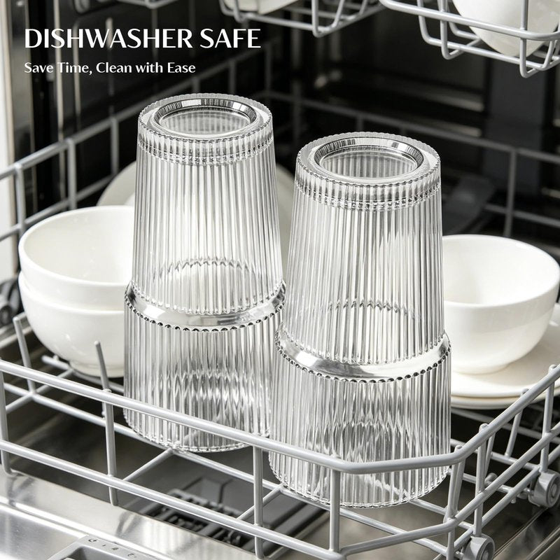 INSETLAN 20 oz Ribbed Glass Tumblers with Lids and Glass Straws – 2-Piece Glassware Set, Heavy-Duty Tumblers, Ideal for Iced Coffee, Smoothies, Cocktails, and Juices – Elegant and Durable Drinkware