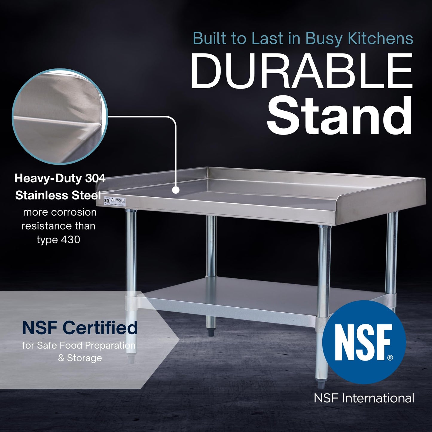 Allmont 16 Gauge All Stainless Steel 30"X36"X24"H Equipment Stand