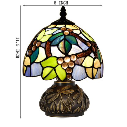ZJART Small Tiffany Table Lamp Stained Glass Desk Lamp 8X8X11 Inch Accent Antique Light (Amber Grape)