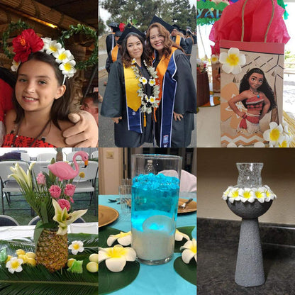 Pursuestar 100Pcs White Foam Hawaiian Frangipani Artificial Plumeria Flower Petals Cap Hair Hat Wreath Floral DIY Home Wedding Decoration 5cm