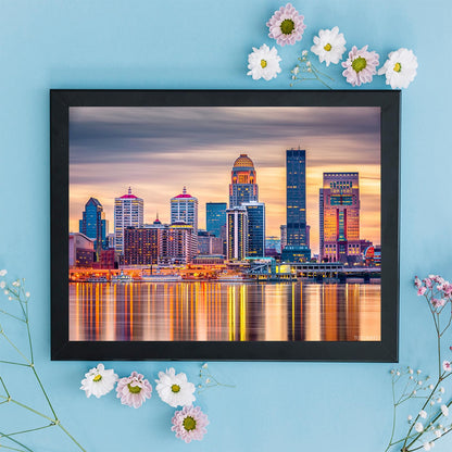 Full Drill Louisville Skyline Sunset Modern Architecture Kentucky USA DIY 5D Diamond Painting by Number Unique Kits Home Wall Decor Crystal Rhinestone Wall Decor 12x16inch