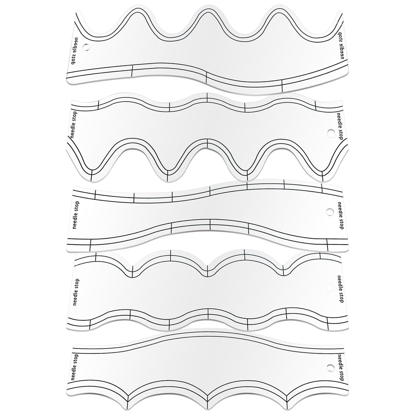 5 Pcs Wave Quilting Rulers and Templates Set, Quilting Ruler and Templates Waves Ruler Acrylic Quilting Templates for Machine Quilting Free Motion Quilting Stencils Wavelengths Sewing Rulers